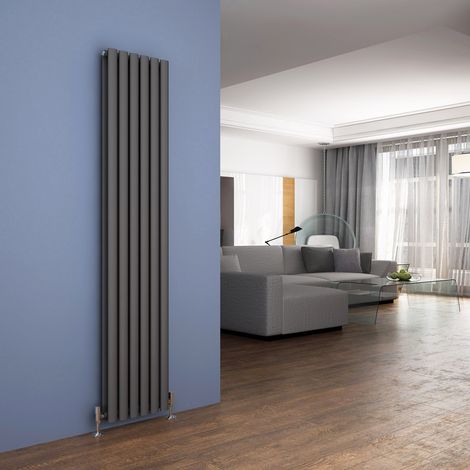 ELEGANT Central Heating Radiator 1800 x 354mm Vertical Anthracite Double Panel Oval Column Rad (1/5)