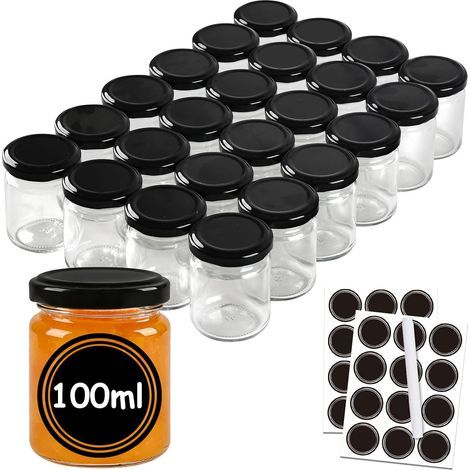 24 - Pot à Confiture - Bocal en Verre - Contenance 100ml - Couvercle Hermétique - Pour Conserves et Desserts - Transparent - 100ml (1/5)
