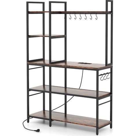 lote de 1 estante barra de café 107 x 37 x 160 cm soluciones de almacenamiento maximizadas con 10 ganchos de metal marrón rústico 200014746