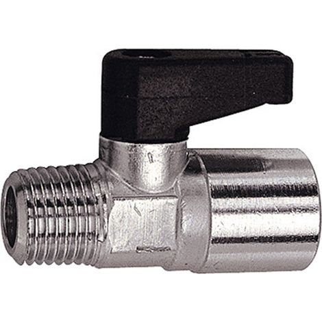 Riegler Mini-Kugelhahn mit Drehgriff, Messing vernickelt, R/Rp 1/4 AG/IG (1/3)