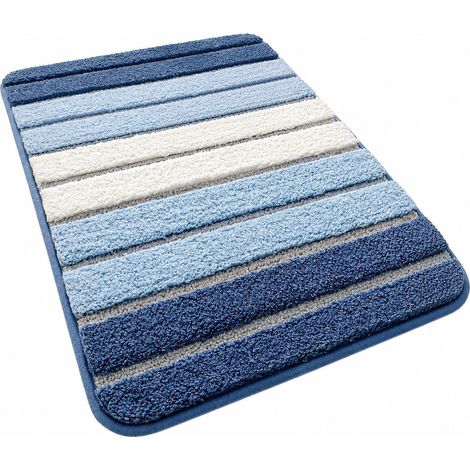 Tapis de bain antidérapant et absorbant, turquoise et blanc, 40 x 60 cm, lavable, 60 x 100 cm (bleu) (1/5)