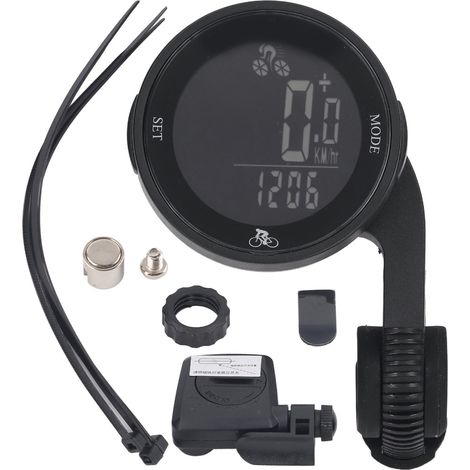 Kabelloser LED-Fahrradcomputer mit großem, hintergrundbeleuchtetem Display, Geschwindigkeits- und Trittfrequenzsensor, Kilometerzähler mit Halterung (1/5)