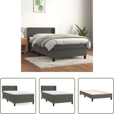 vidaXL Matratzenauflage - Boxspringbett mit Matratze Dunkelgrau 80x200 cm Samt (1/5)