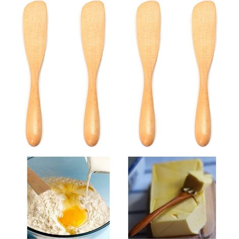 Couteau A Beurre - En Bois Naturel - Pour Confiture Fromage Et Tartines - Lot De 4 (1/5)
