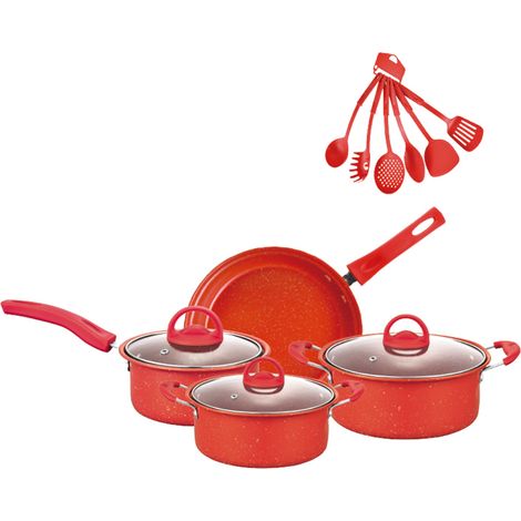 Set di pentole antiaderenti da 13 pezzi con rivestimento in pietra medicale e manico ergonomico, comprende pentolino per il latte, pentola per zuppa e casseruola. (1/3)