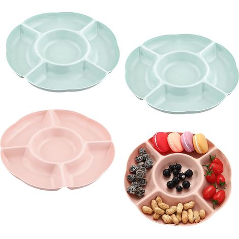 4 Pcs Plateaux à Compartiments Reutilisable, Assiettes de Service de Collation, Assiette de Fruits, Plateaux en Plastique pour Collation Fruits Bonbons Apéritifs