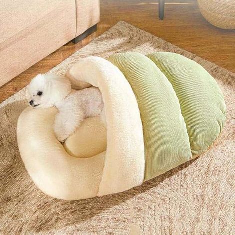 1 niche igloo pour animal compagnie, polaire chaude et douce, fond antidérapant, vert ou marron, pour chat et petit chien jusqu’à 13 kg