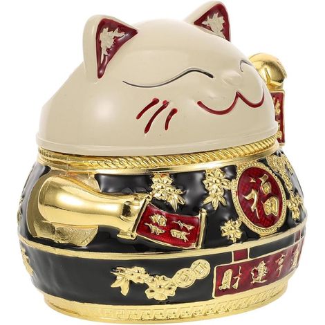 Cartoon-Katzen-Aschenbecher aus robustem Alloy mit Deckel, Tischaschenbecher Büro Wohnzimmer, niedlich stabil (1/5)