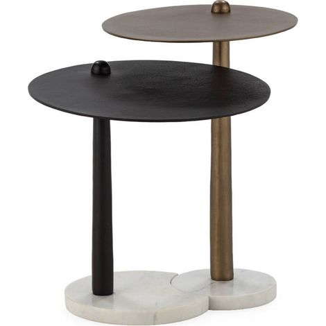 Set de 2 tables d'appoint marbre métal - bronze vieilli, laiton vieilli, blanc et noir (1/5)