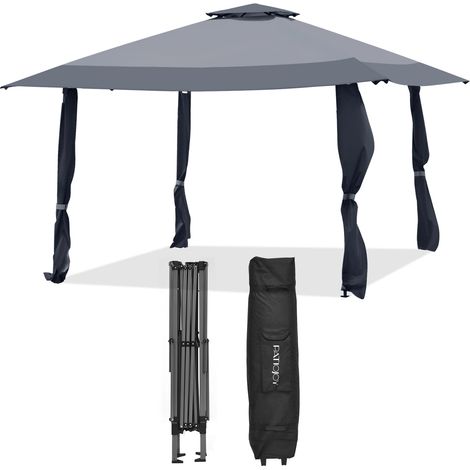 COSTWAY Gazebo da Giardino 395 x 395 cm Pop Up, Gazebo Pieghevole con Doppio Tetto e 3 Altezze Regolabili, con Borsa,Tessuto Oxford, Impermeabile, per Feste, Barbecue, Giardino, Spiaggia (Grigio) (1/5)