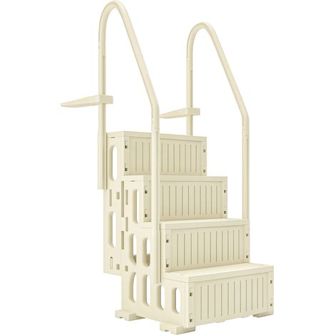 HDPE-Pooltreppe mit 2 Handläufen und 4 Stufen für eingelassene Pools ,80,8 x 86 x 198,5 cm, Creme