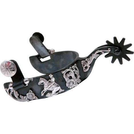 Speroni reining in metallo nero satinato e decorazioni floreali German Silver con rotella