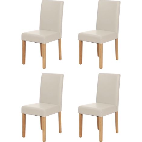 [NON UTILIZZATO] Set 4x sedie Littau pelle soggiorno cucina sala da pranzo 43x56x90cm bianco piedi chiari (1/5)