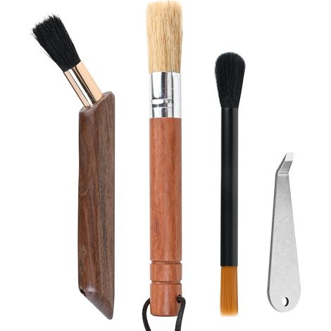 Brosse Machine a Café, Brosse de Nettoyage de Tête de Groupe pour Machine à Café Espresso, Pinceau à Cafe Brosse Moulin Cafe, Poils Naturels et Manche en Bois, Ensemble d'Outils pour Barista (1/5)