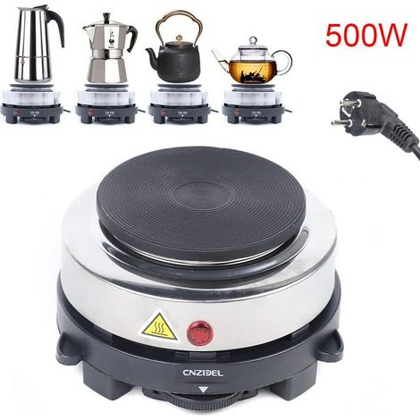 Mini-Tableau de cuisson électrique en acier inoxydable avec poignée anti-brûlure à quatre oreilles 6 niveaux de vitesse pour le camping Réchaud portable 500 W