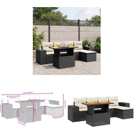 Salon de jardin 6 pcs avec coussins noir résine tressée - Ensemble Salon De Jardin - Meuble Extérieur - Résine Tressée - Rotin Synthétique - Table Extensible - Home & Living (1/3)