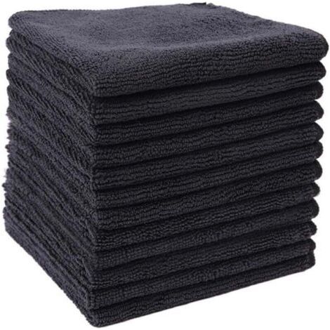 Chiffons en Fibres ultrafines Noires, Chiffon de Nettoyage ménager, Chiffon de Cuisine en Coton Polyester, Tampon à récurer(30x30cm,12pcs)