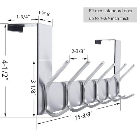 Coat Rack for Door, Door Hook, Door Hook with 6 Hooks, Door Hanger, Bathroom Hanging Door Hook, Silver (1/4)