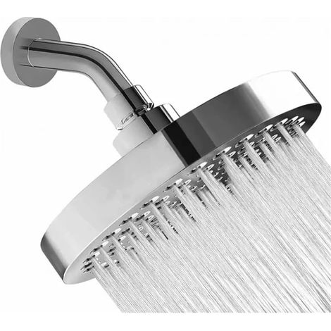 Pommeau de douche rond (6 pouces) — Installation facile, jet puissant à haute pression, pommeau fixe chromé. (1/4)