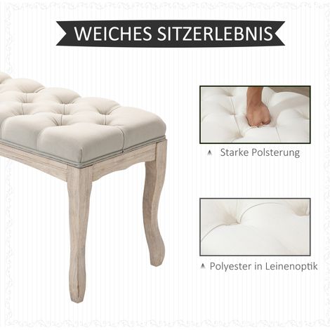 Banc capitonné HOMCOM en lin, assise de lit à ossature bois, coffre à chaussures pour chambre, salon, entrée, 110x40x48 cm, beige (1/4)