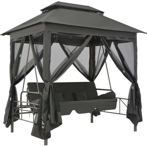 FIMEI Balancelle convertible à auvent Anthracite 220x160x240 cm Acier (1/5)