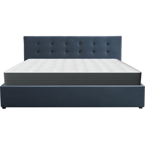Ensemble Lit coffre adulte 180x200cm avec tête de lit en velours gris foncé - Tina + Matelas mémoire de forme - Memo HR (1/5)