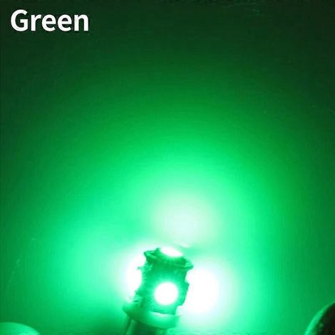 Lot de 10 ampoules LED BA9S 5050 5SMD pour éclairage intérieur de voiture (plafonnier, liseuse de cartes, feux de position latéraux, ampoules de stationnement à culot W12V/24V, vert).-AquaForge (1/4)