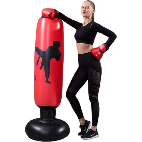 Sac de Frappe Gonflable 160cm, Punching Ball Boxe avec Pompe à Air, Motifs Colorés, Idéal pour Entraînement Karaté Taekwondo, Réduction du Stress, Sac de Boxe Rouge pour Arts Martiaux (1/4)