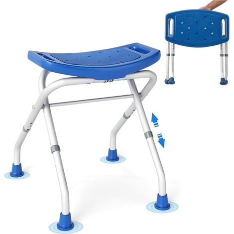 COSTWAY Sgabello per Doccia, Sedia per Doccia Regolabile in Altezza a 3 Livelli con Maniglie, Leggero, per Anziani e Persone a Mobilità Ridotta, 53x50x52,5 cm, Portata 150 KG (Blu) (1/5)