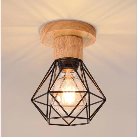 Vintage-Industrie-Deckenleuchte E27, Retro-Metallkäfig-Design, schwarze Innenbeleuchtung (1/4)