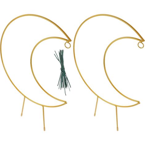 Tuteur métallique doré pour plantes grimpantes, avec structure en forme de lune (lot de 2). (1/5)