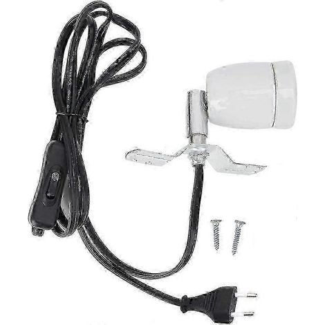 Douille chauffante en céramique E27, 100 W max, dimmable, avec interrupteur et prise européenne rotative à 360° pour tortues, serpents, lézards et reptiles (ampoule non incluse) - Lot de 2 (1/2)