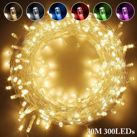 1 Guirlande Lumineuse,30M 300LEDs,Blanc Chaud,8 Modes,IP44 Étanche,Câble Transparent,Noël Mariage Jardin Fête (1/5)