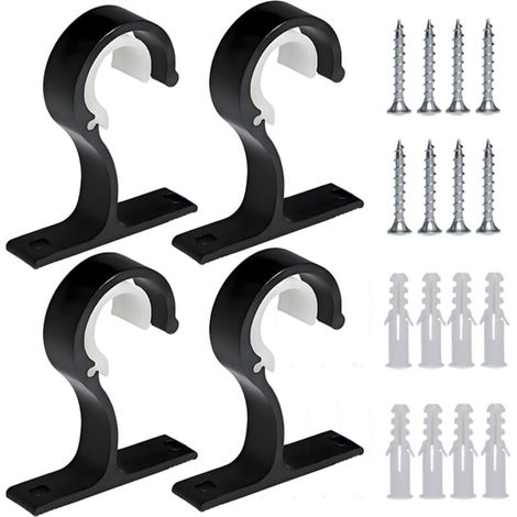 Verstellbare Gardinenstangenhalterungen, 4 Gardinenstangenhalterungen von 25 bis 28 mm, Vorhanghaken mit Schrauben und Wandanker, Gardinenstangenhalterung aus Aluminiumlegierung (schwarz) (1/5)