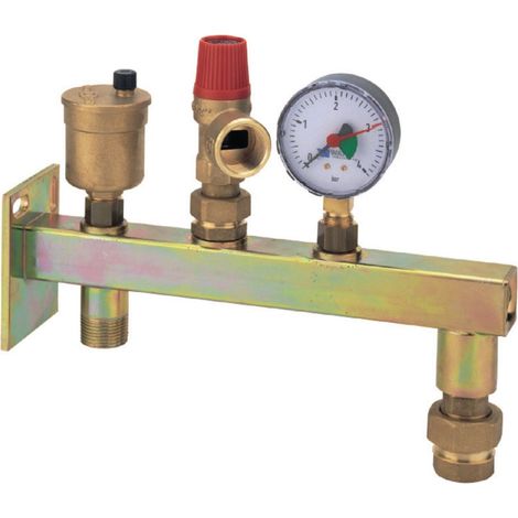 Support de montage vase d’expansion WATTS avec manomètre 5–24 L, régulation molette rouge, raccords laiton