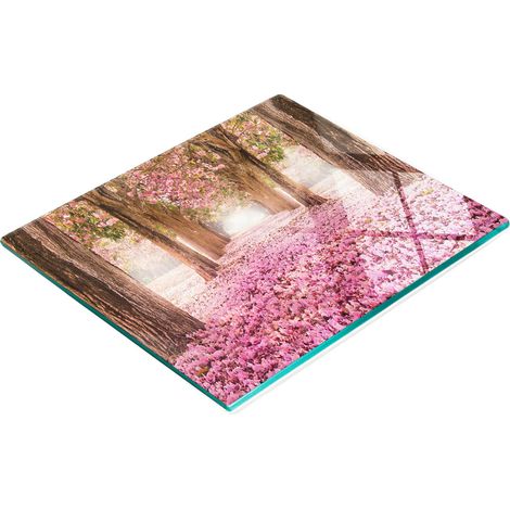 Tabla de cocina de vidrio templado con dise帽o de flores y 谩rboles rosas, 60x52 cm. (1/5)