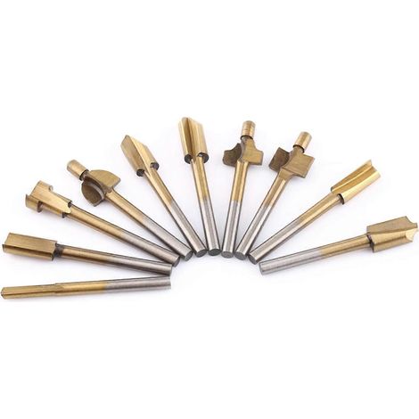 10 Stück HSS-Titanbeschichtete Kantenfräser für Holzbearbeitung, Trimmer und Fräsmaschinen, 1/8"-Schaft