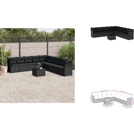 10-tlg. Garten-Sofagarnitur mit Kissen Schwarz Poly Rattan - Gartengestelle - Gartenmöbelset - Rattan Möbel - Gartenlounge - Esstisch Set (1/3)