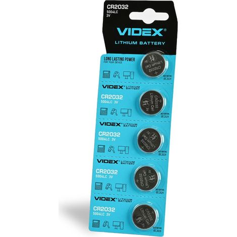Lot de 5 piles bouton au lithium Videx CR2032 3V 220 mAh, durables et puissantes
