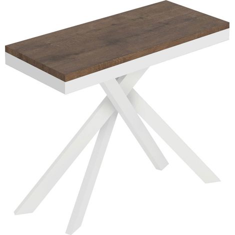 Consolle Allungabile 90-300x40x77 cm Saki Evolution Noce Gambe Bianche (1/5)