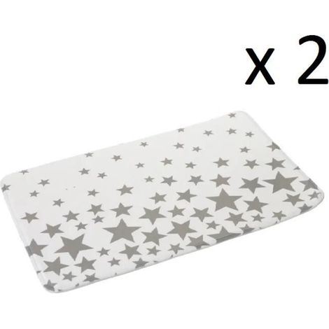 Lot de 2 tapis de bain antidérapant,tapis salle de bain avec motif étoile grise en microfibre-Longueur 70 x Profondeur 45 cm-JUANIO (1/3)