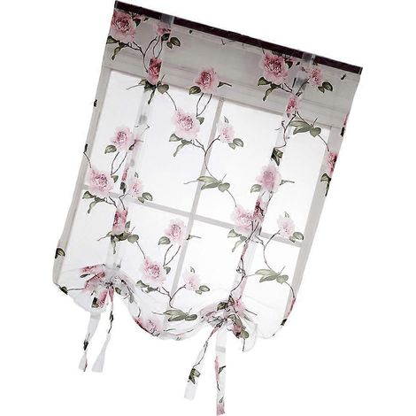Store romain à motifs floraux, compatible avec les chambres à coucher, lot de 2, rose semi-transparent (1/5)