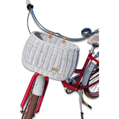 Grande cestino per bicicletta in vimini bianco con cinghie Dumpy (1/5)