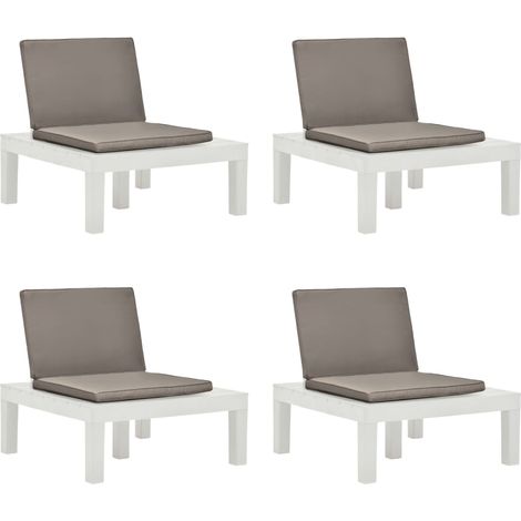 Lot de 4 Chaises de salon de jardin et coussins Fauteuil de Jardin Chaises d'extérieur Plastique Blanc 61120 (1/5)