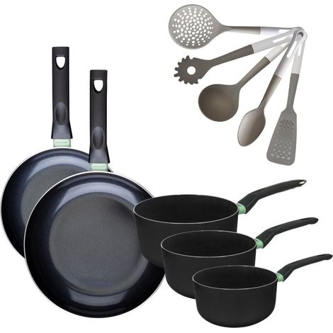 Lot de 2 Poêles 24/28 cm & 3 Casseroles 16/18/20 cm Fackelmann Brandao avec 5 ustensiles Vario (1/5)