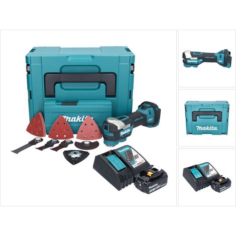 Makita DTM 52 RF1JX4 Akku Multifunktionswerkzeug 18 V Starlock Max Brushless + 1x Akku 3,0 Ah + Ladegerät + Zubehör Set + Makpac