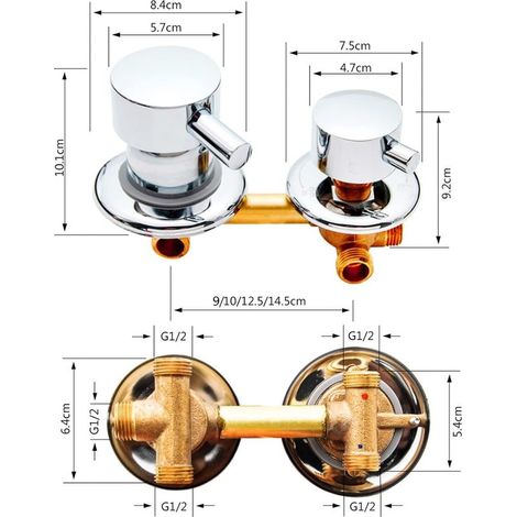 2/3/4/5 Voies Mitigeur Robinets de douche, Laiton Robinets de bain Entraxe 9cm/10cm/12,5cm/14,5cm, Mitigeur Salle Bain pour Cabine Ou Hammam (10cm,Intubation 3 Sortie) (1/5)