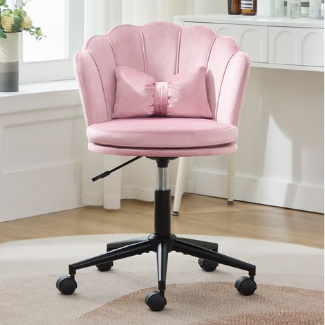 Silla de oficina giratoria, altura regulable 73-83 cm, en terciopelo rosa HAVRYA (1/5)