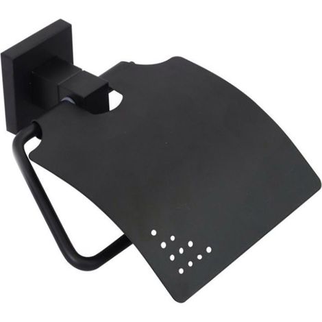 Porta rotolo per carta igienica da muro con coperchio basculante in acciaio nero fissaggio con viti o senza viti arredo bagno (1/2)
