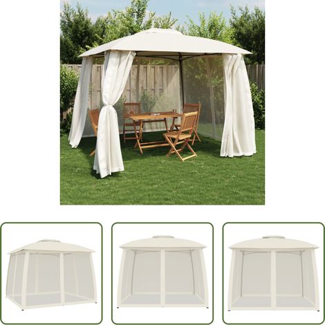 vidaXL Toit ventilé - Tonnelle avec double toit et parois en filet crème acier (1/5)